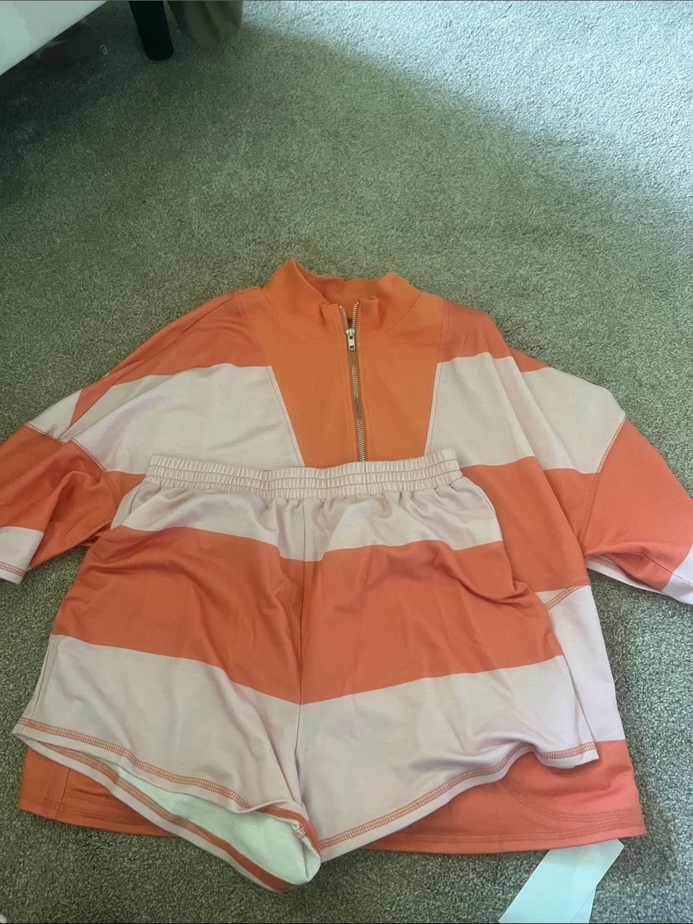 Orange & Cream Striped Zip Pullover Set - Picture 1 of 4